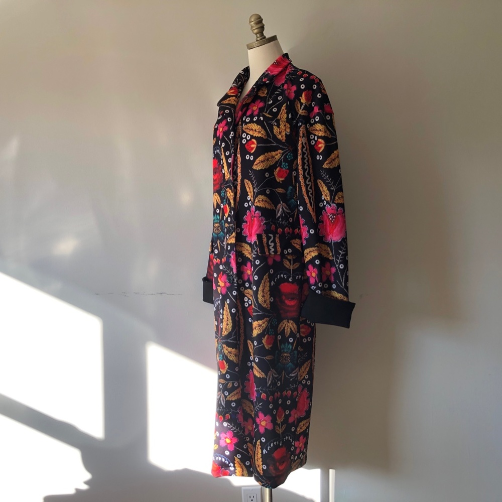 NEW Hostess House Coat XXL Floral Faux Pockets Black Buttons